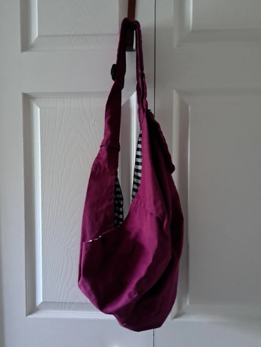 Magenta Crossbody DOG Travel Sling Bag with Black & White Gingham Lining